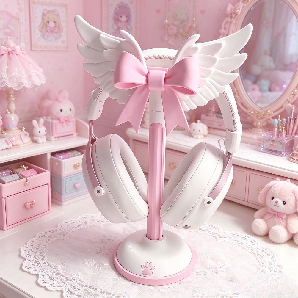 Accessories For Your Gaming Room - Engelsflügel-Bogen-Kopfhörerhalter, Kawaii-Mädchen-Kopfhörerständer, Desktop-Ornament, niedlicher Tischständer, Geschenk