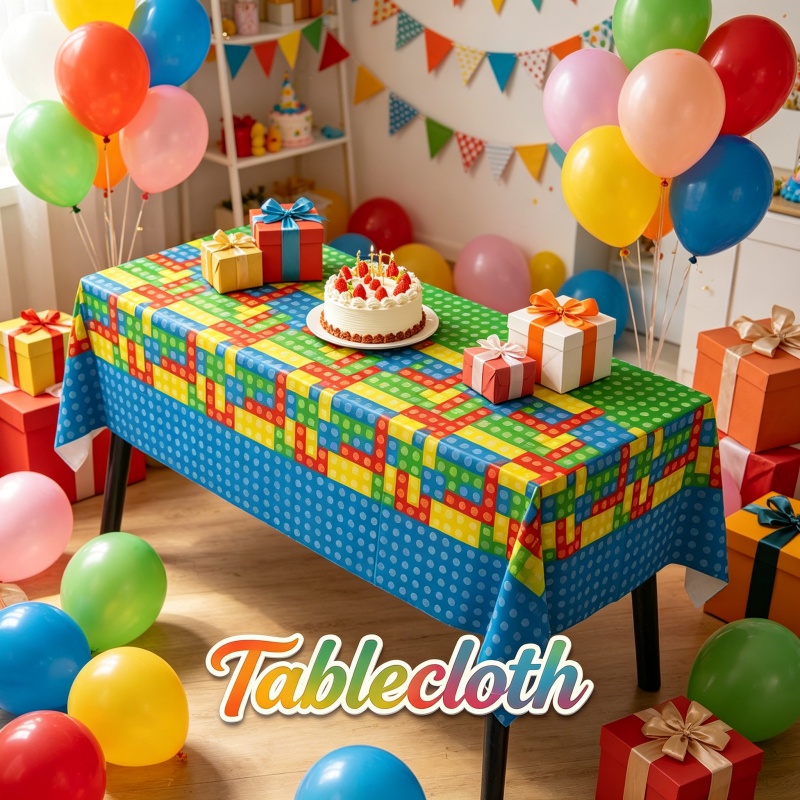 Gaming Accessories For Room - Tischdecke im Baustein-Stil, stilvolle Cartoon-Figuren, Geburtstagsparty,