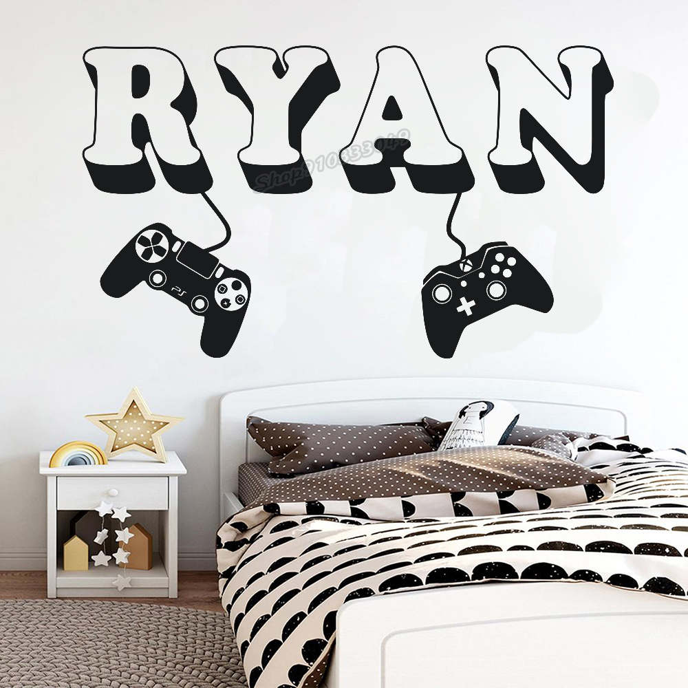 Gaming Accessories For Room - Gamer-Wandaufkleber mit individuellem Namen, Controller-Videospiele-Wandaufkleber, personalisierter