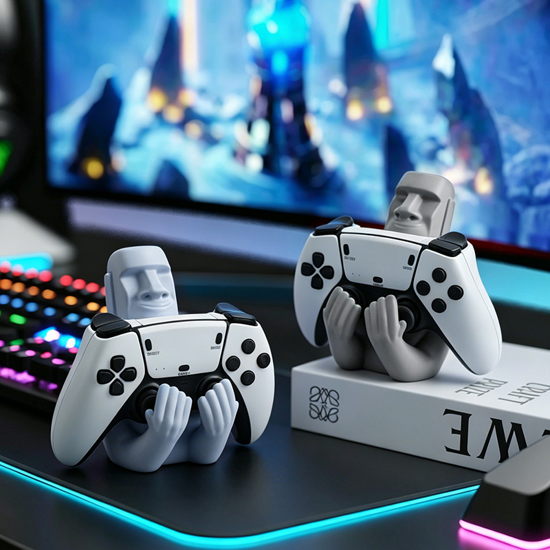 Gaming Accessories For Room - Lustiger Moai-Stein-Harz-Gamepad-Halter, Osterinsel-Skulptur-Controller-Ständer für PS5, Xbox,